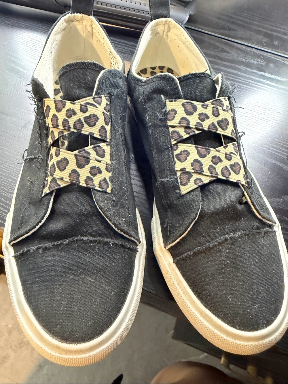 Serra Black Slip-On Sneakers with Leopard Elastic Detail